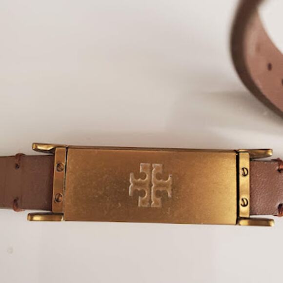 Tory Burch Fitbit Double Wrap Bracelet Gold Tone with Brown Leather Strap - Picture 5 of 7